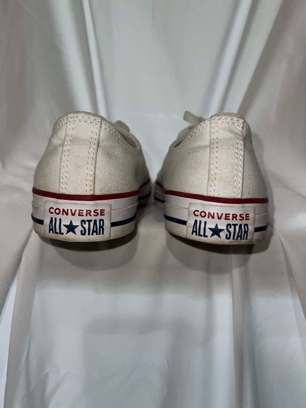 Converse White Low Top Sneakers with Red & Blue Trim - Picture 3 of 6